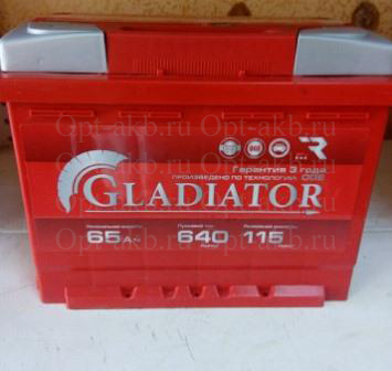 Аккумулятор GLADIATOR 6СТ-65L  65 Ач 640 А, прям. поляр